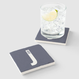 Modern Personalized Bold Monogram and Name Stone Coaster