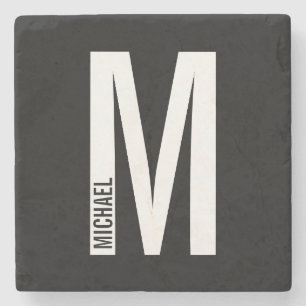 Modern Personalized Bold Monogram and Name Stone Coaster
