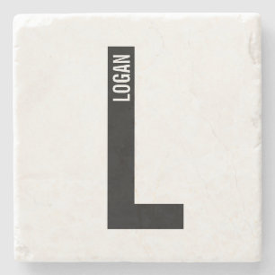 Modern Personalized Bold Monogram and Name Stone Coaster