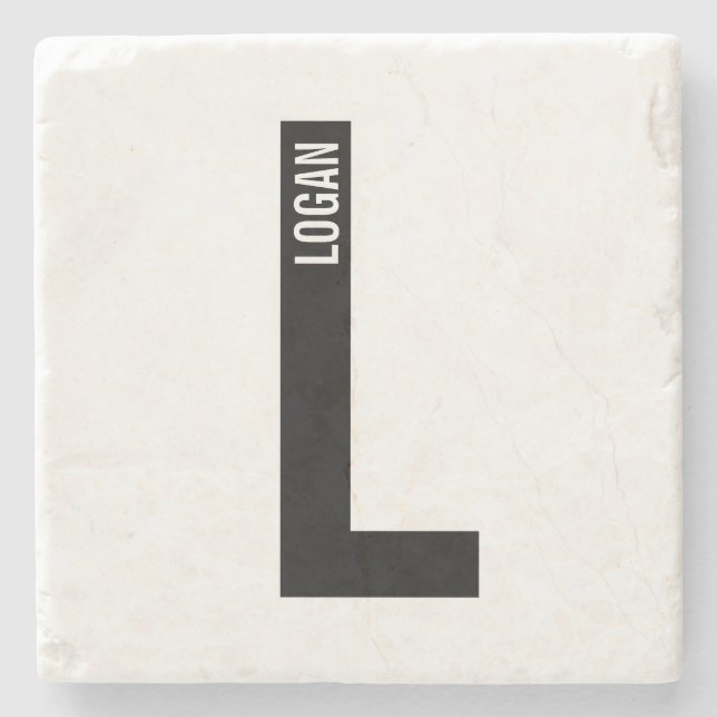 Modern Personalized Bold Monogram and Name Stone Coaster (Front)