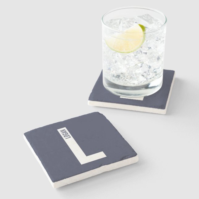 Modern Personalized Bold Monogram and Name Stone Coaster (Side)