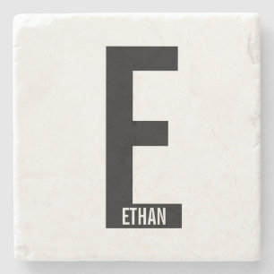 Modern Personalized Bold Monogram and Name Stone Coaster