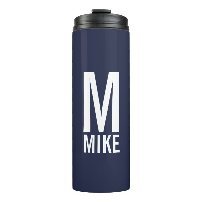 Modern Personalized Bold Monogram and Name Thermal Tumbler (Front)