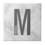 Modern Personalized Bold Monogram and Name Tile<br><div class="desc">Modern Monogram Design featuring personalized monogram letter "M" and name in modern bold sans serif font style.

Please note: The marble details are simulated in the artwork. No actual marble will be used in the making of this product.</div>