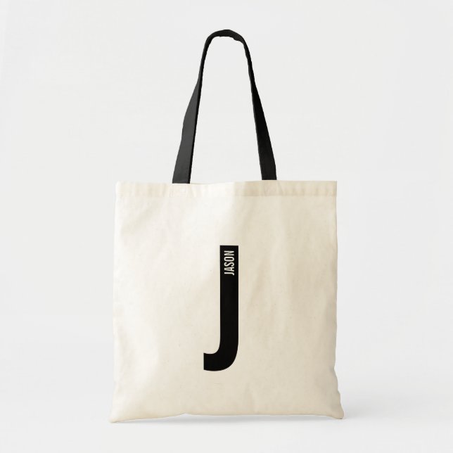 Modern Personalized Bold Monogram and Name Tote Bag (Front)
