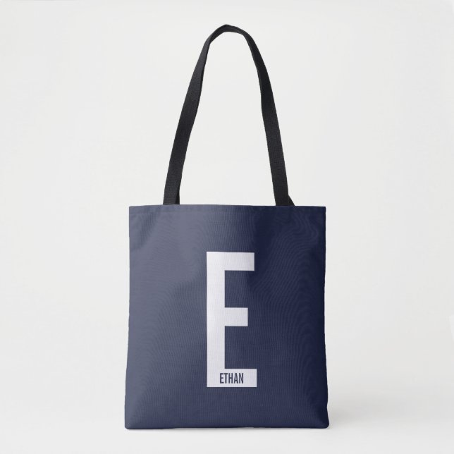 Modern Personalized Bold Monogram and Name Tote Bag (Front)