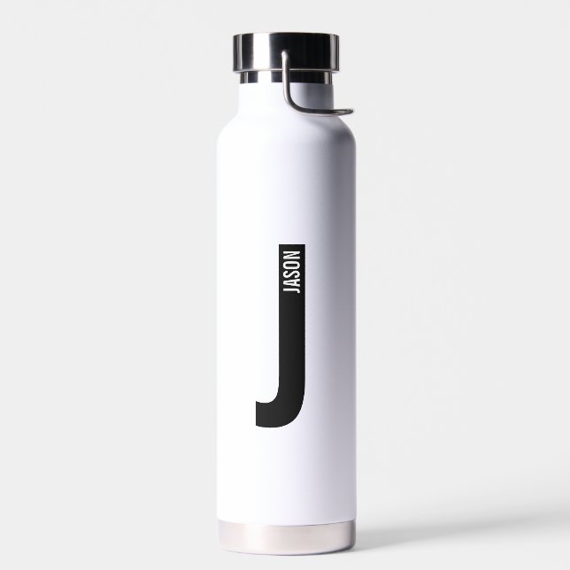 Modern Personalized Bold Monogram and Name Water Bottle (Left)