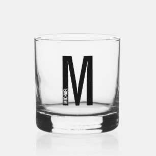 Modern Personalized Bold Monogram and Name Whiskey Glass