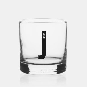 Modern Personalized Bold Monogram and Name Whiskey Glass