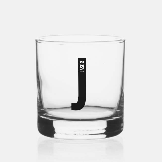 Modern Personalized Bold Monogram and Name Whiskey Glass (Front)