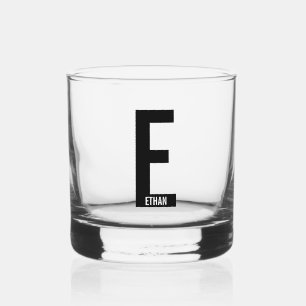Modern Personalized Bold Monogram and Name Whiskey Glass