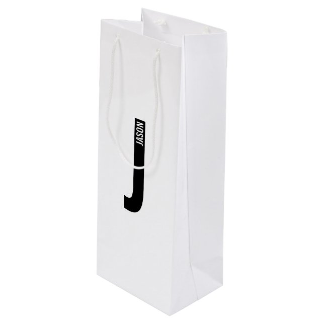 Modern Personalized Bold Monogram and Name Wine Gift Bag (Front Angled)