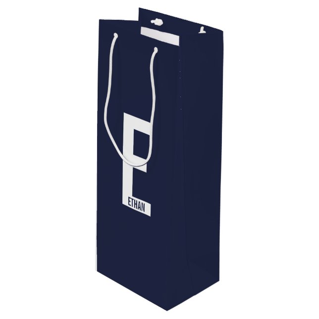 Modern Personalized Bold Monogram and Name Wine Gift Bag (Front Angled)