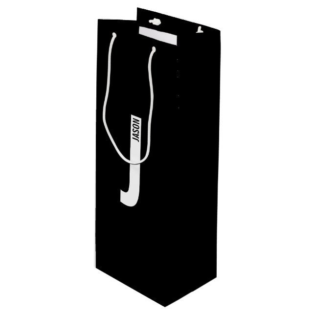 Modern Personalized Bold Monogram and Name Wine Gift Bag (Front Angled)