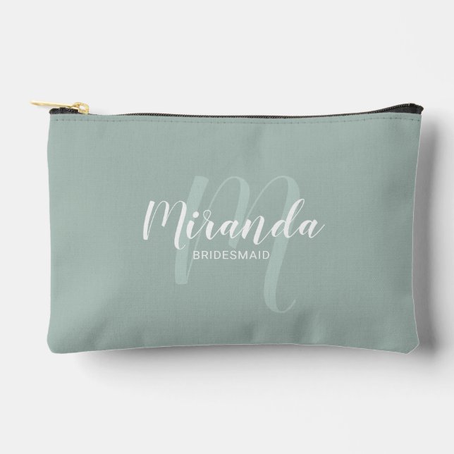 Modern Personalized Bridesmaid Monogram Name Accessory Pouch (Front)