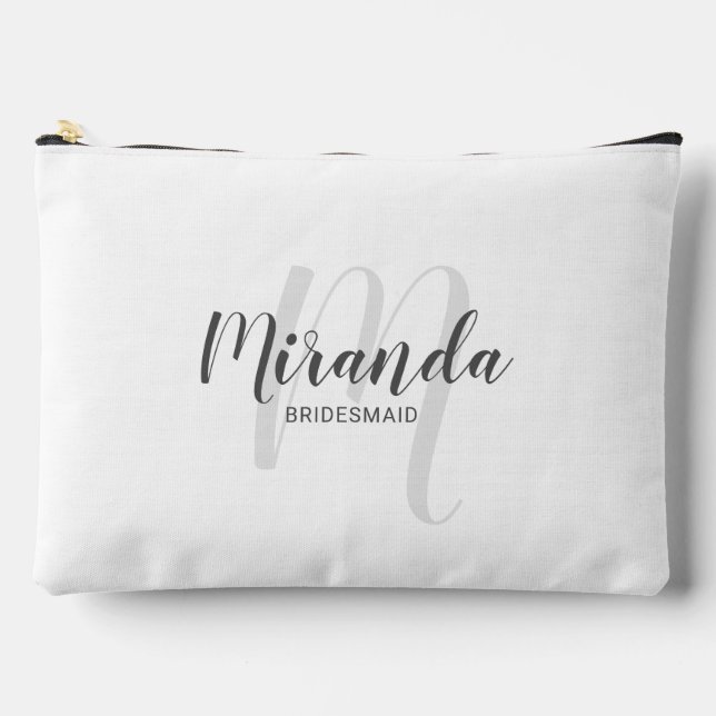 Modern Personalized Bridesmaid Monogram Name Accessory Pouch (Front)