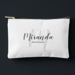 Modern Personalized Bridesmaid Monogram Name Accessory Pouch<br><div class="desc">Add a personal touch to your wedding with personalized bridesmaid gift. This design features personalized bridesmaid's name in grey modern script font style and monogram in light grey modern script font style as background with title in grey modern sans serif font style on white background. Also perfect for maid of...</div>