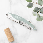 Modern Personalized Bridesmaid Name Corkscrew<br><div class="desc">Modern Personalized Bridesmaid Corkscrew.
This design features personalized bridesmaid's name and title in white classic serif font style on sage green background.

Also perfect for Maid of Honour and more.</div>