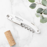 Modern Personalized Bridesmaid Name Corkscrew<br><div class="desc">Modern Personalized Bridesmaid Corkscrew.
This design features personalized bridesmaid's name and title in grey classic serif font style on white corkscrew.

Also perfect for Maid of Honour,  Groomsmen,  Best man and more.</div>