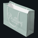 Modern Personalized Bridesmaids Large Gift Bag<br><div class="desc">Modern Personalized Bridesmaids Gifts
featuring personalized bridesmaid's name in white modern script font style with title and wedding date in modern sans serif font style on sage green background.

Also perfect for Maid of Honour,  Flower Girl,  Mother of the Bride and more.</div>