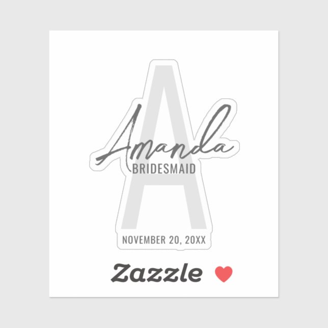 Modern Personalized Bridesmaid's Monogram and Name (Sheet)