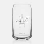 Modern Personalized Bridesmaid's Monogram and Name Can Glass<br><div class="desc">Modern Personalized Bridesmaid's Monogram and Name Gifts This design features personalized bridesmaid's name in grey modern handwriting script font style and monogram in light grey modern sans serif font style as background, with wedding details in grey modern sans serif font style. Also perfect for maid of honour, mother of the...</div>