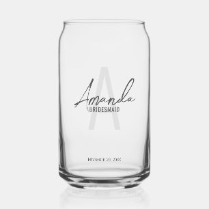 Modern Personalized Bridesmaid's Monogram and Name Can Glass