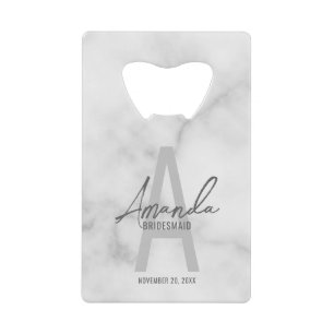 Modern Personalized Bridesmaid's Monogram and Name Credit Card Bottle Opener