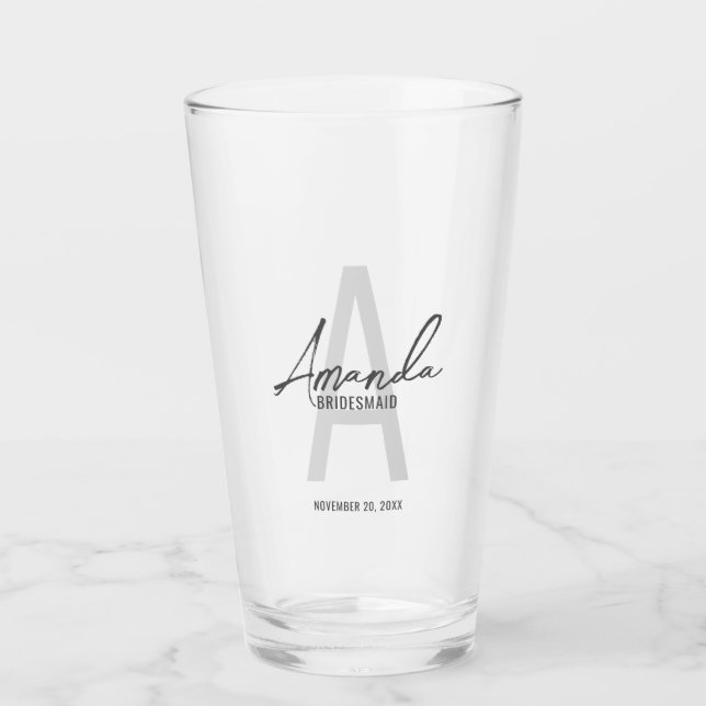 Modern Personalized Bridesmaid's Monogram and Name Glass (Front)