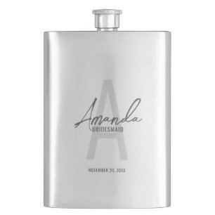 Modern Personalized Bridesmaid's Monogram and Name Hip Flask
