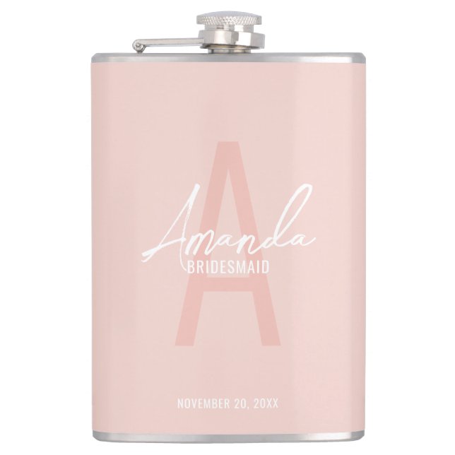 Modern Personalized Bridesmaid's Monogram and Name Hip Flask (Front)
