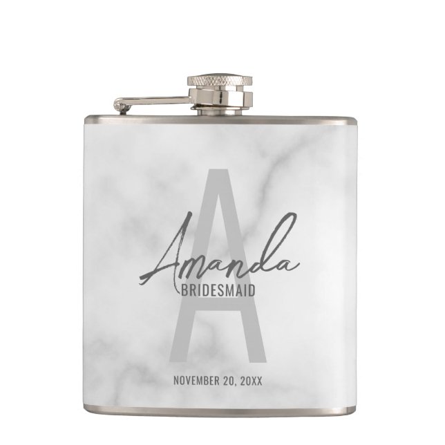 Modern Personalized Bridesmaid's Monogram and Name Hip Flask (Front)