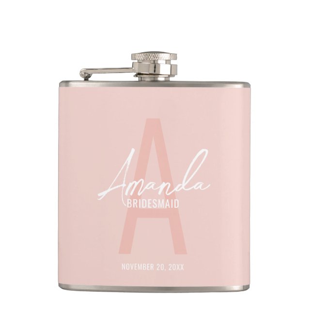 Modern Personalized Bridesmaid's Monogram and Name Hip Flask (Front)