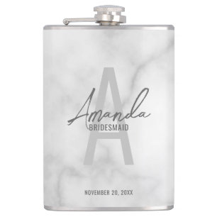 Modern Personalized Bridesmaid's Monogram and Name Hip Flask