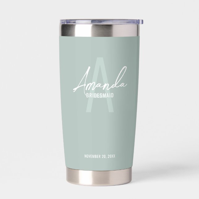 Modern Personalized Bridesmaid's Monogram and Name Insulated Tumbler (Left)