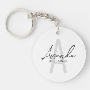 Modern Personalized Bridesmaid's Monogram and Name Keychain