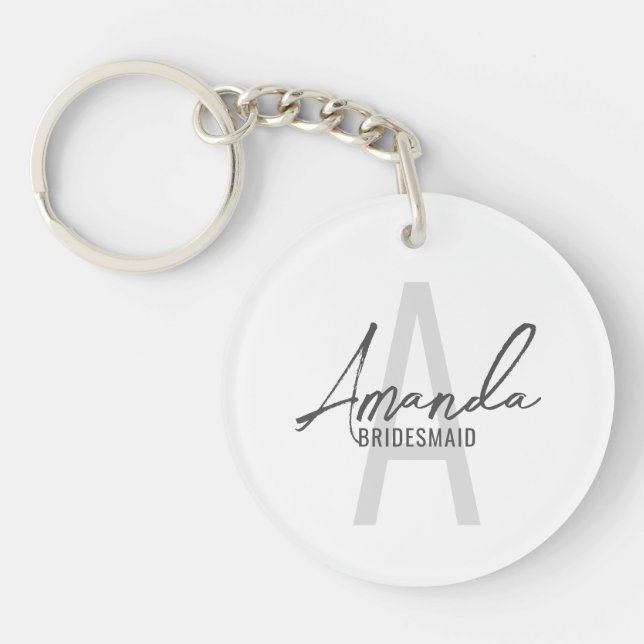Modern Personalized Bridesmaid's Monogram and Name Keychain (Front)