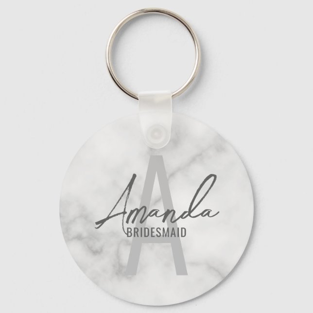 Modern Personalized Bridesmaid's Monogram and Name Keychain (Front)