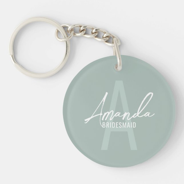 Modern Personalized Bridesmaid's Monogram and Name Keychain (Front)
