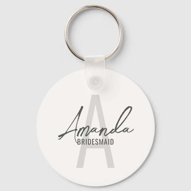 Modern Personalized Bridesmaid's Monogram and Name Keychain (Front)