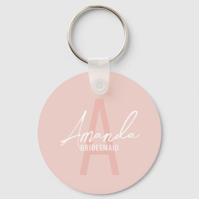 Modern Personalized Bridesmaid's Monogram and Name Keychain (Front)