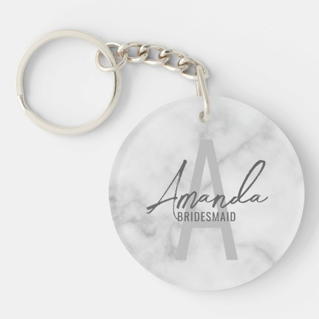 Modern Personalized Bridesmaid's Monogram and Name Keychain (Front)