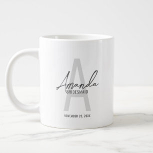 Modern Personalized Bridesmaid's Monogram and Name Large Coffee Mug