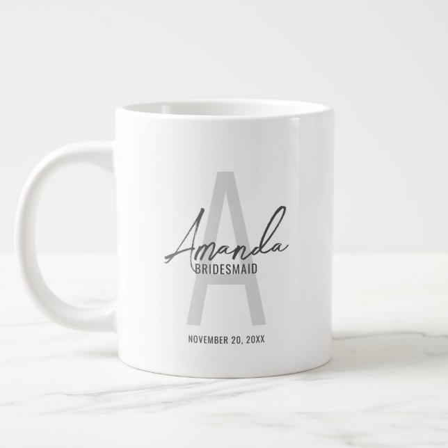 Modern Personalized Bridesmaid's Monogram and Name Large Coffee Mug (Left)
