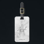 Modern Personalized Bridesmaid's Monogram and Name Luggage Tag<br><div class="desc">Modern Personalized Bridesmaid's Monogram and Name Gifts This design features personalized bridesmaid's name in grey modern handwriting script font style and monogram in light grey modern sans serif font style as background, with wedding details in grey modern sans serif font style, on white marble background. Also perfect for maid of...</div>