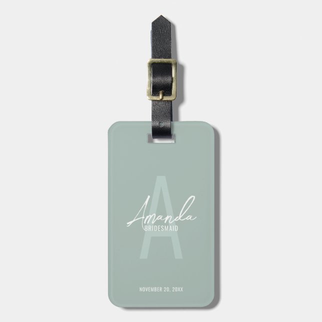 Modern Personalized Bridesmaid's Monogram and Name Luggage Tag (Front Vertical)