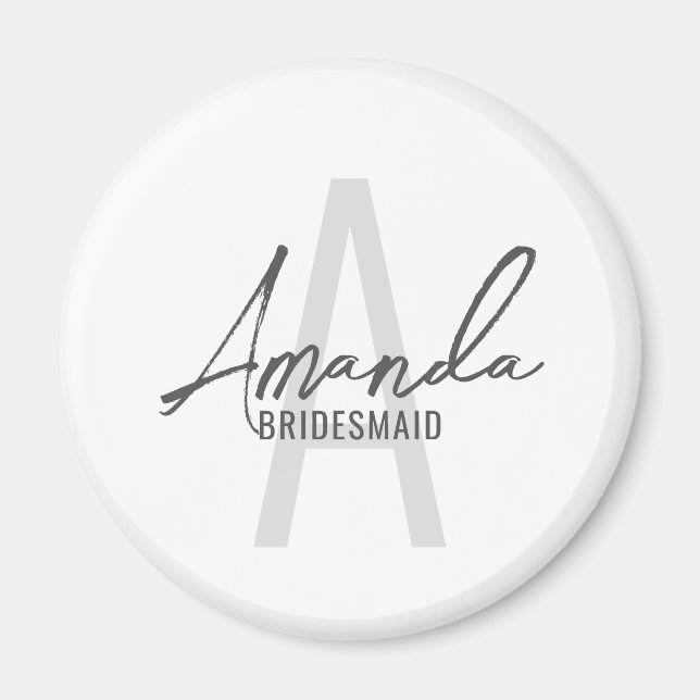 Modern Personalized Bridesmaid's Monogram and Name Magnet (Front)