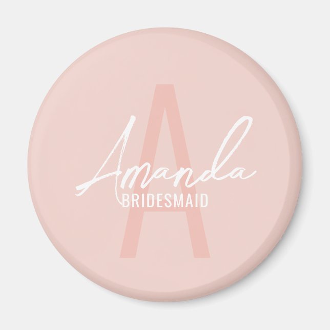 Modern Personalized Bridesmaid's Monogram and Name Magnet (Front)