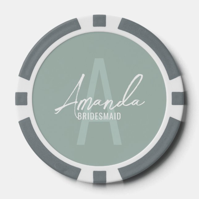 Modern Personalized Bridesmaid's Monogram and Name Poker Chips (Front)