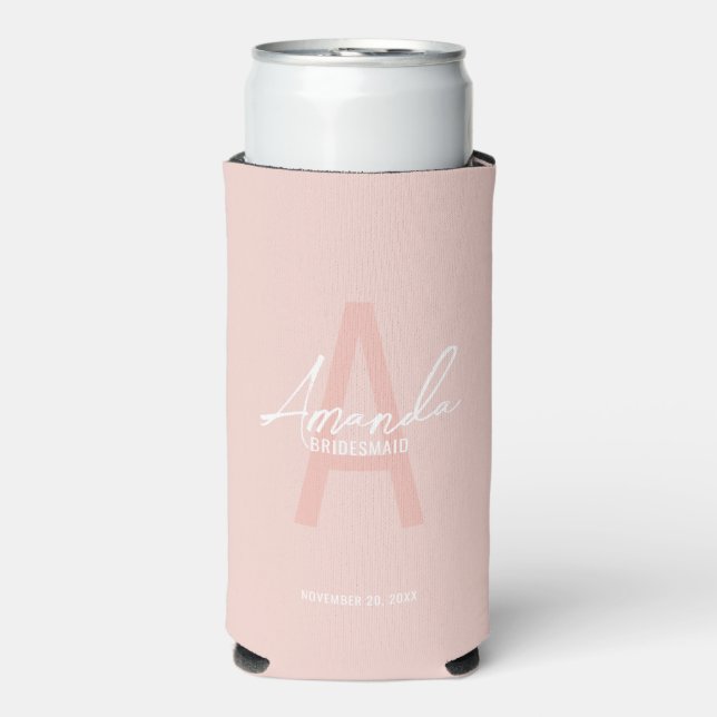 Modern Personalized Bridesmaid's Monogram and Name Seltzer Can Cooler (Seltzer Front)